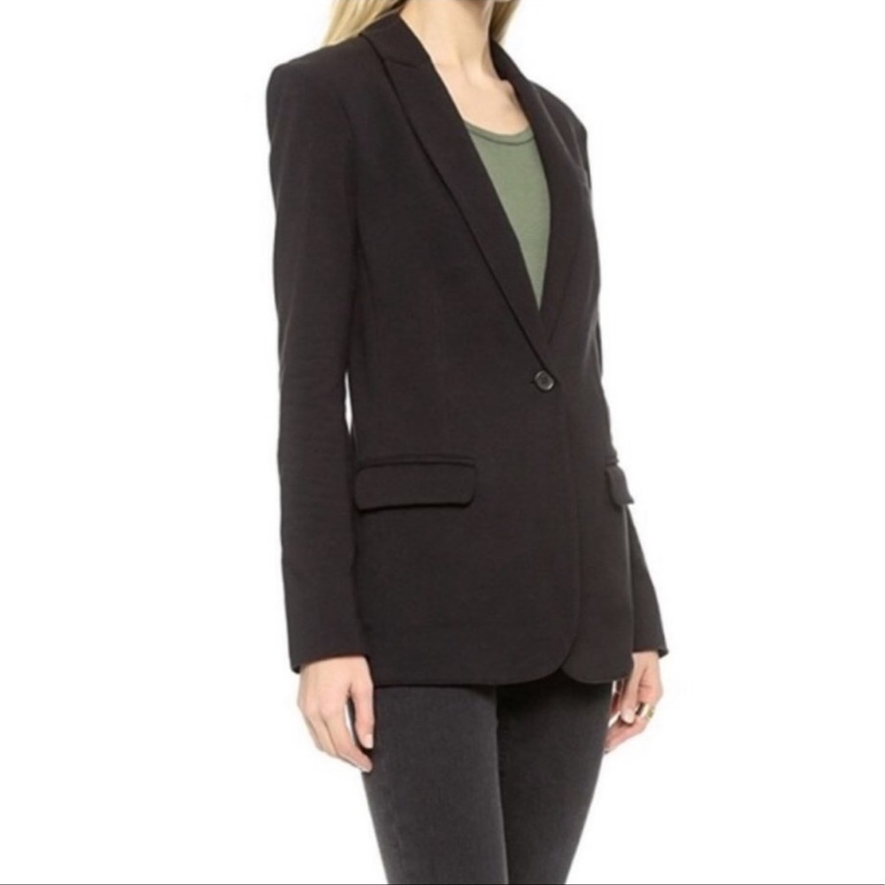 Norma Kamali Boyfriend Jacket Blazer black pinstripe work wear size 12
